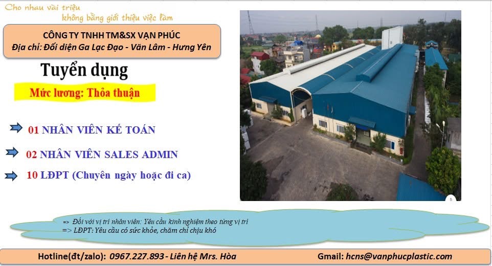 công ty TNHH TM&SX vạn phúc hình ảnh tuyển dụng