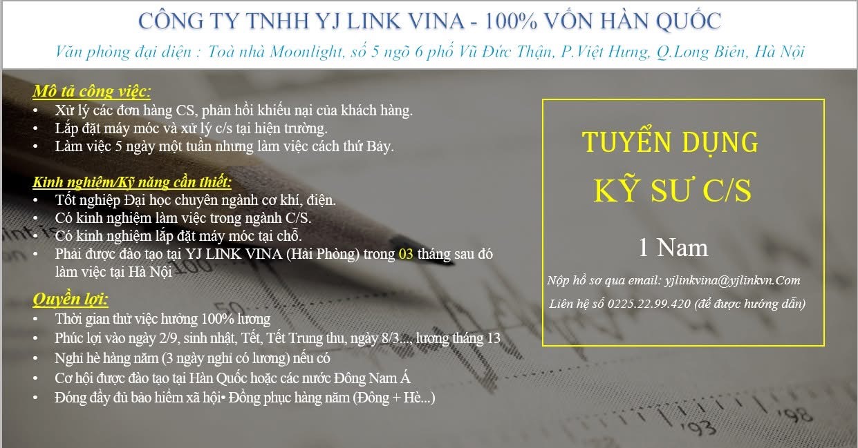 công ty TNHH yj link vina
công ty có 100% vốn hàn quốc.
chuyên sản xuất gia công máy móc thiết bị công nghiệp dùng cho sản xuất bo mạch điện tử image