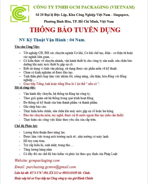 công ty TNHH gcm packaging việt nam
công ty có 100% vốn đài loan
chuyên sản xuất bao bì kim loại image