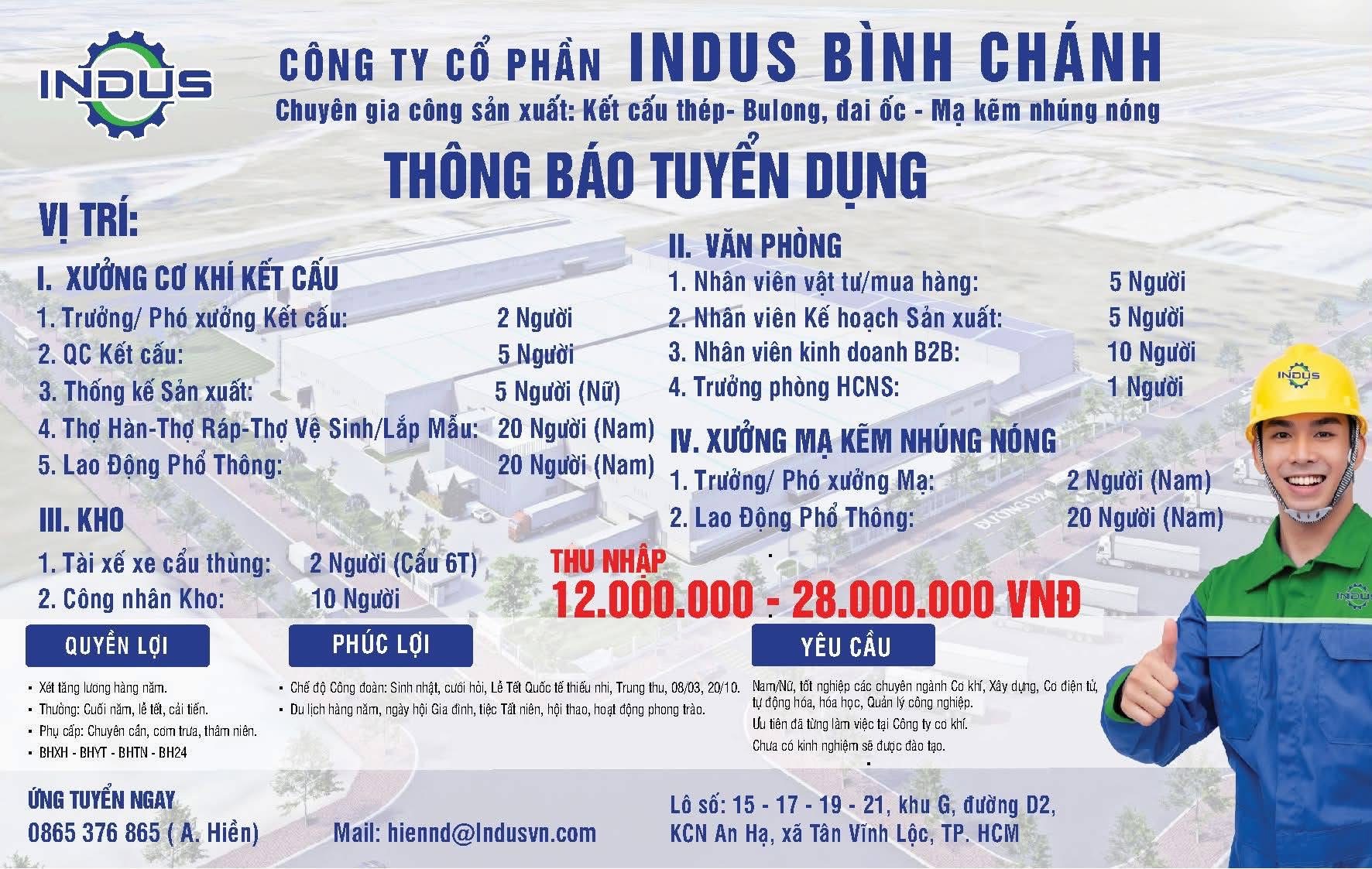 công ty cổ phần indus bình chánh hình ảnh tuyển dụng