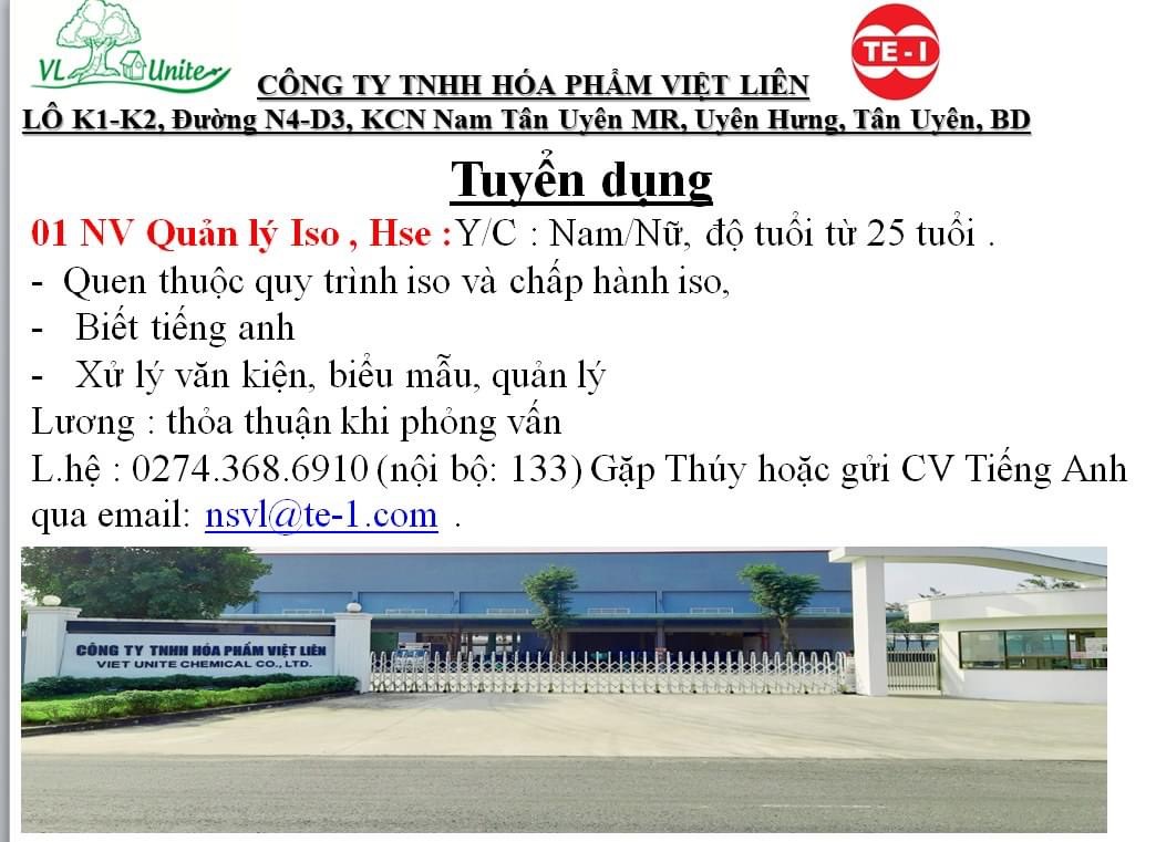 công ty TNHH hoá phẩm việt liên hình ảnh tuyển dụng