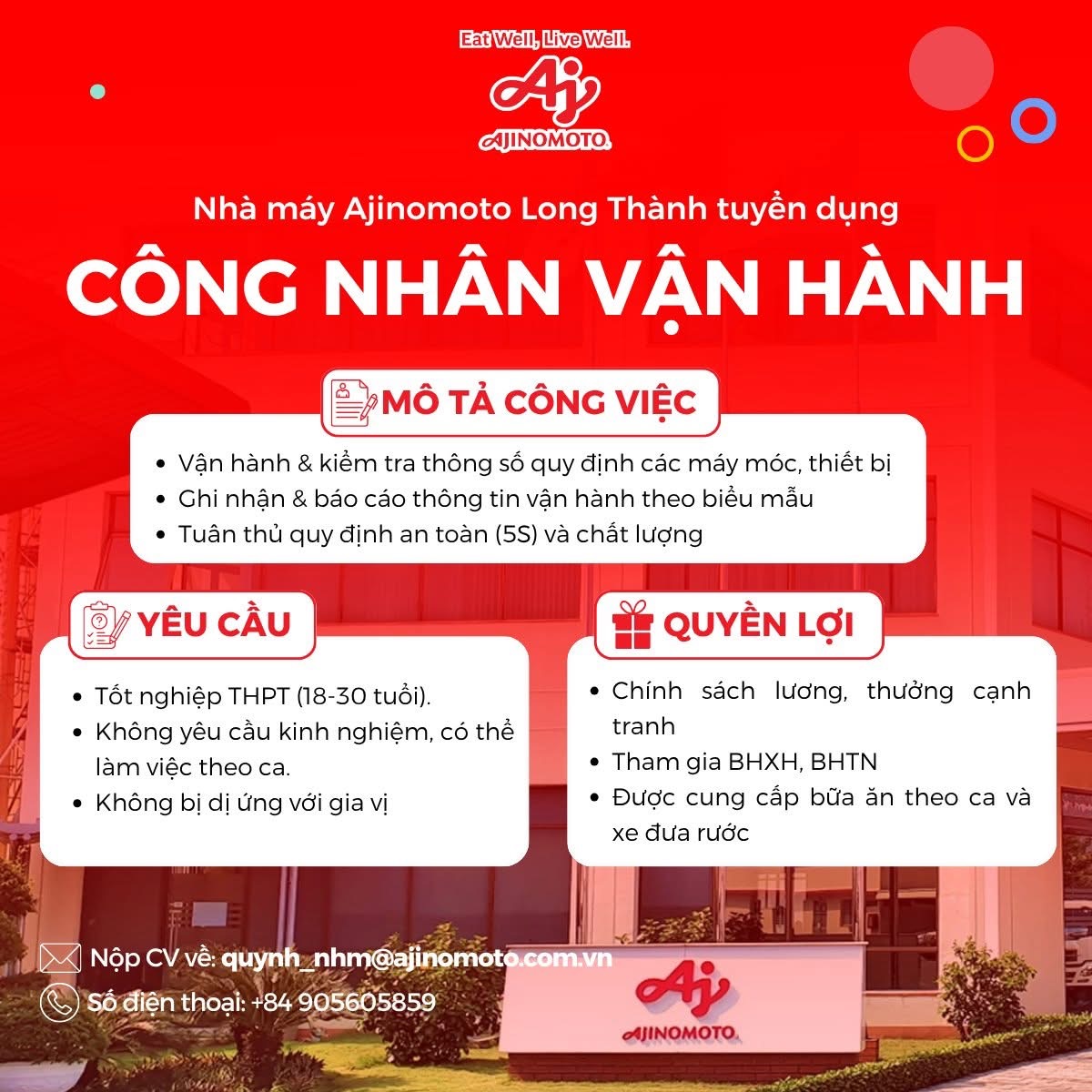 nhà máy ajinomoto long thành hình ảnh tuyển dụng