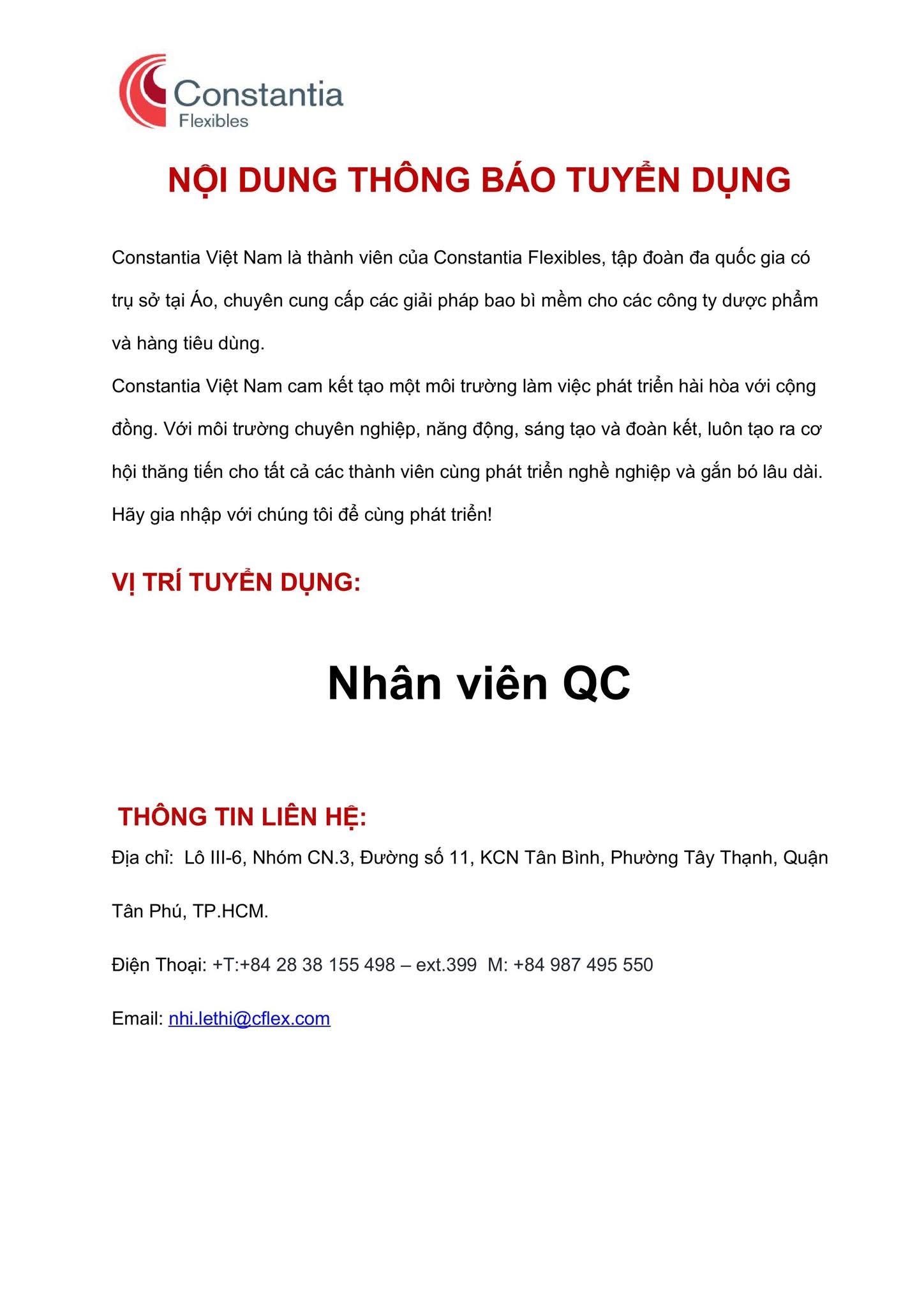 công ty TNHH sản xuất constantia việt nam
công ty có 100% áo
chuyên sản xuất bao bì cho các công ty dược phẩm image