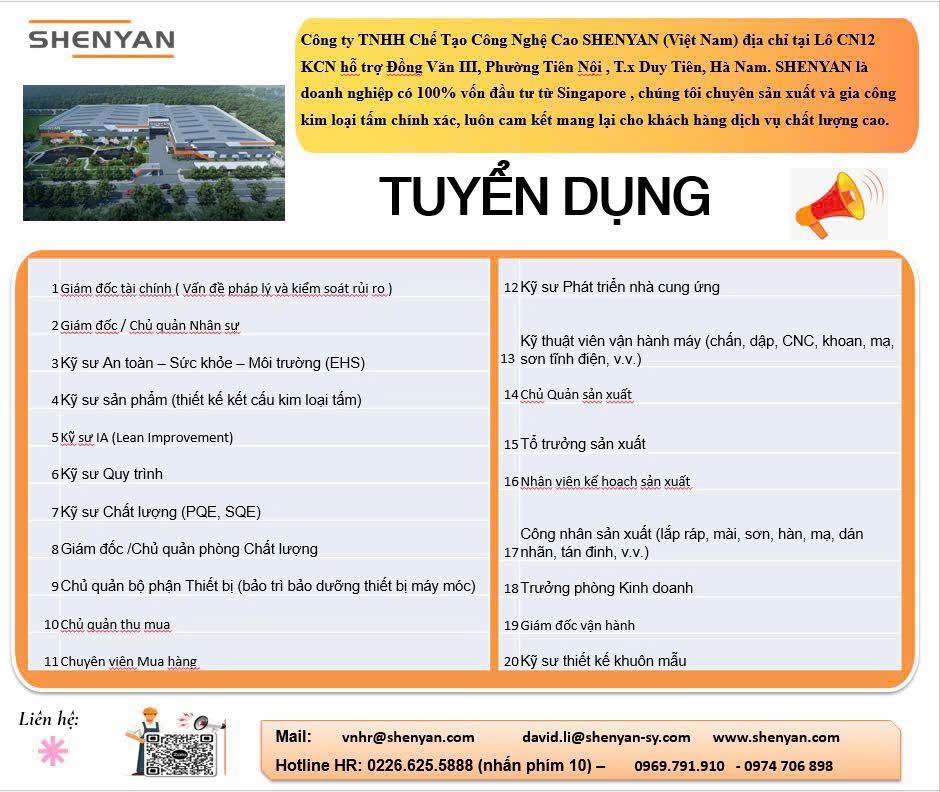 công ty TNHH chế tạo công nghệ cao sheyan việt nam hình ảnh tuyển dụng