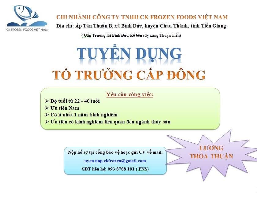 chi nhánh công ty TNHH ck frozen foods việt nam hình ảnh tuyển dụng