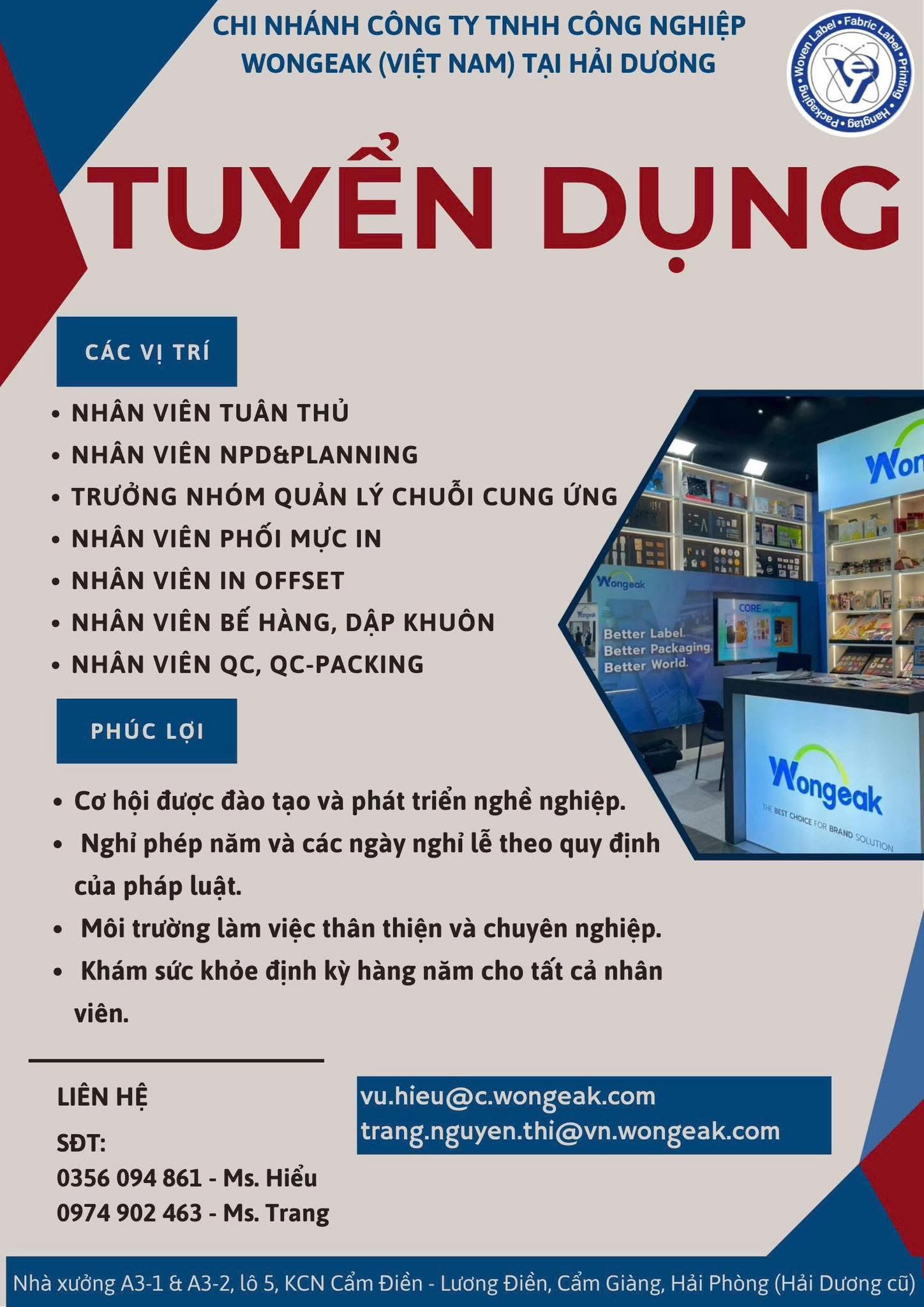chi nhánh công ty TNHH công nghiệp wongeak việt nam tại hải dương
công ty có 100% vốn thái lan
chuyên sản xuất tem, nhãn mác.. image