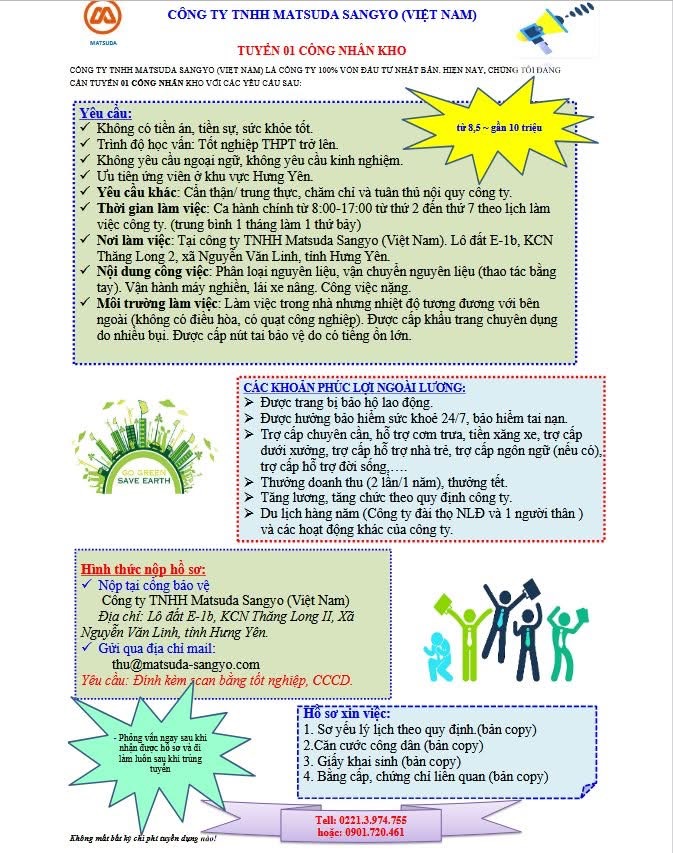 công ty TNHH matsuda sangyo hình ảnh tuyển dụng