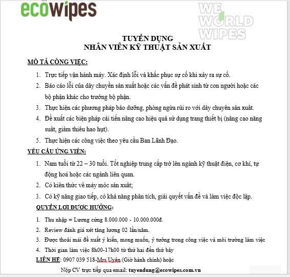 công ty cổ phần eco wipes việt nam
công ty chuyên sản xuất gia công giấy ướt hàng đầu tại việt nam.
 image
