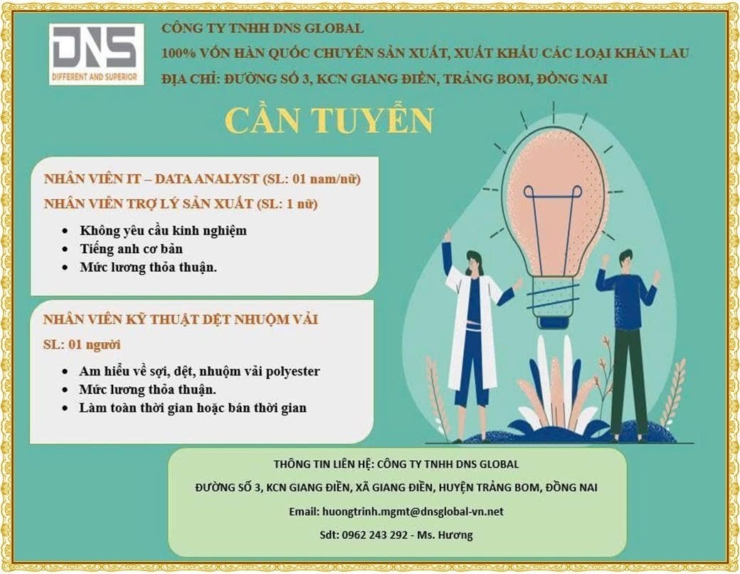 công ty TNHH dns global
công ty có 100% vốn hàn quốc.
chuyên sản xuất khăn lau image