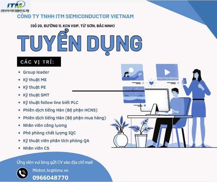 công ty TNHH itm semiconductor vietnam
công ty có 100% vốn hàn quốc.
chuyên sản xuất pin điện thoại và chất bán dẫn image