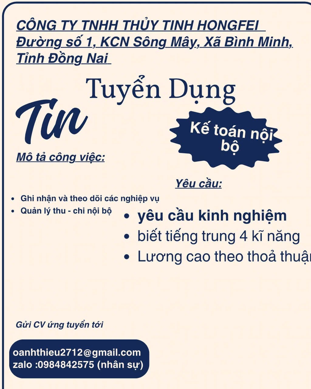 công ty TNHH thuỷ tinh hongfei 
công ty có 100% vốn trung quốc.
chuyên sản xuất bóng đèn thuỷ tinh image