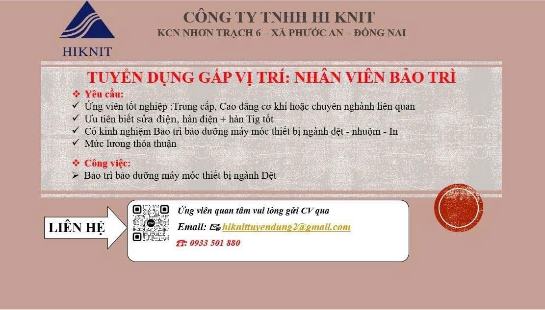 công ty TNHH hi knit hình ảnh tuyển dụng