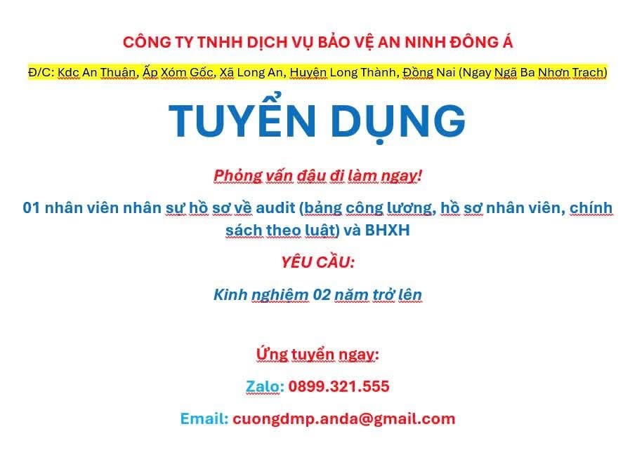 công ty TNHH dịch vụ bảo vệ an ninh đông á hình ảnh tuyển dụng