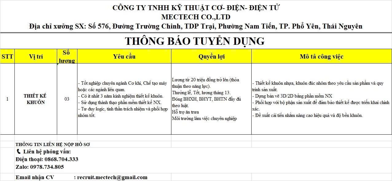 công ty TNHH kỹ thuật cơ điện, điện tử mectech 
công ty chuyên gia công cơ khí chính xác
 image