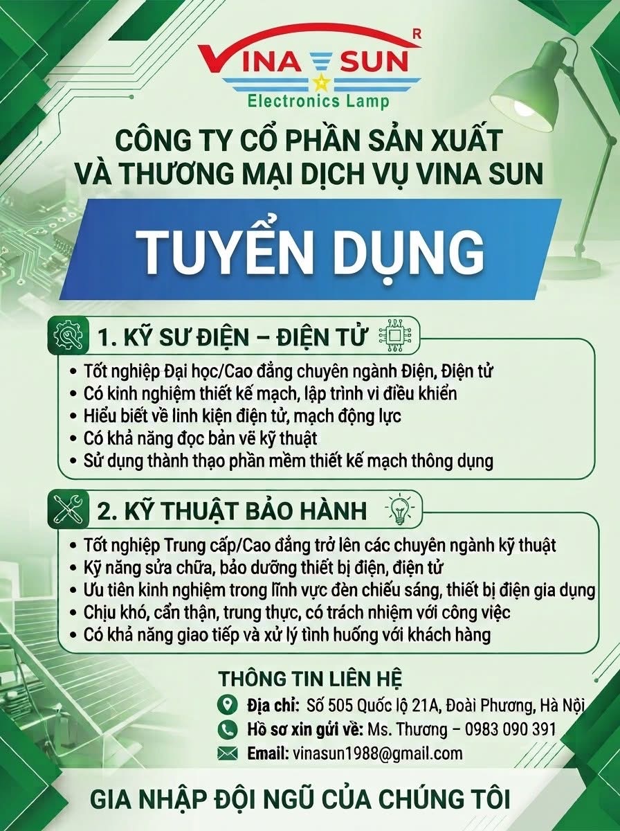 công ty cổ phần sản xuất và thương mại dịch vụ vina sun hình ảnh tuyển dụng