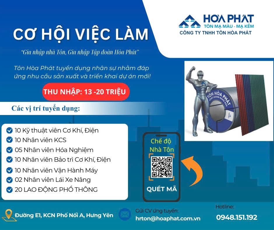 công ty TNHH tôn hoà phát hình ảnh tuyển dụng