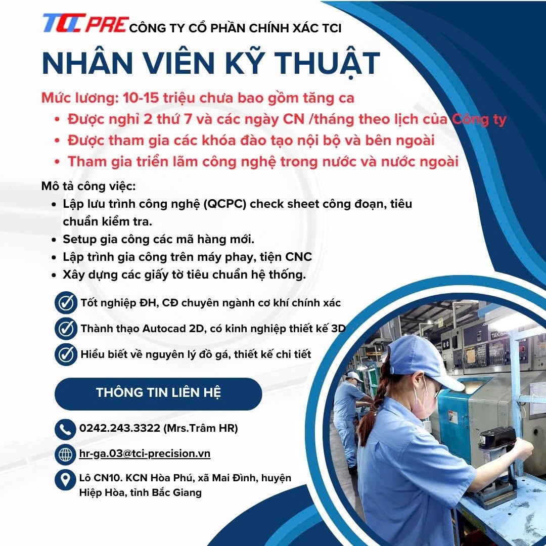 công ty cổ phần chính xác tci hình ảnh tuyển dụng