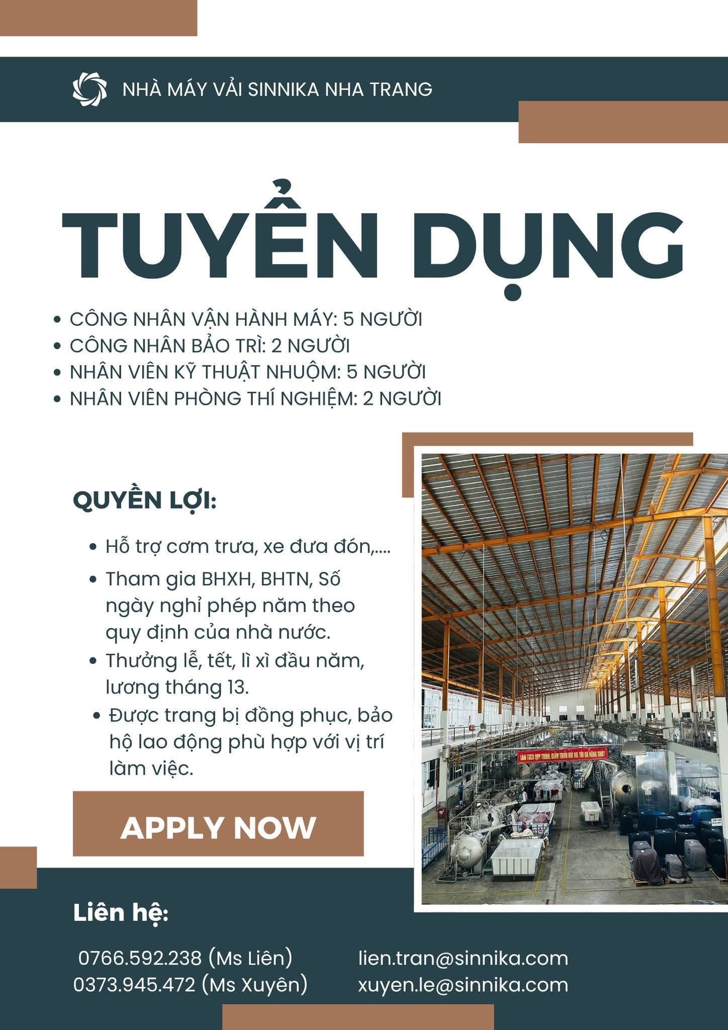 nhà máy sản xuất vải sinika nha trang hình ảnh tuyển dụng