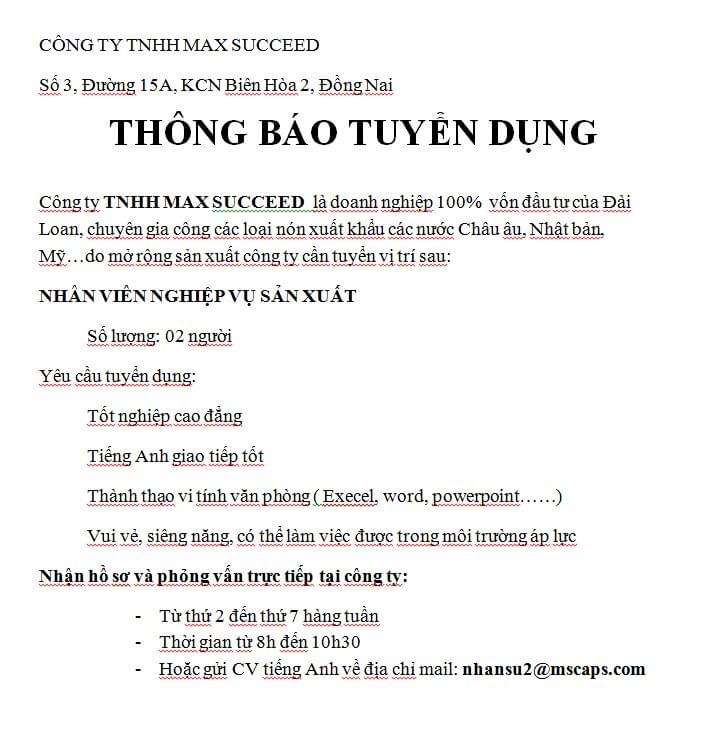 công ty TNHH maxsucceed hình ảnh tuyển dụng