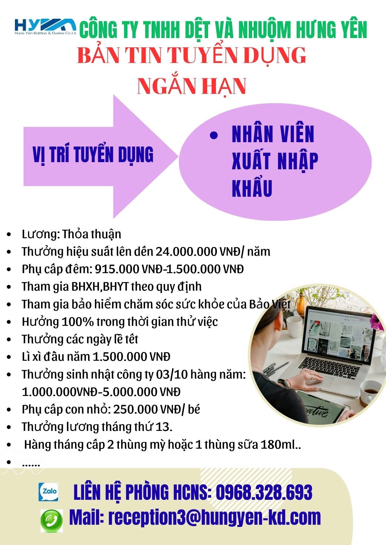 công ty TNHH dệt và nhuộm hưng yên hình ảnh tuyển dụng