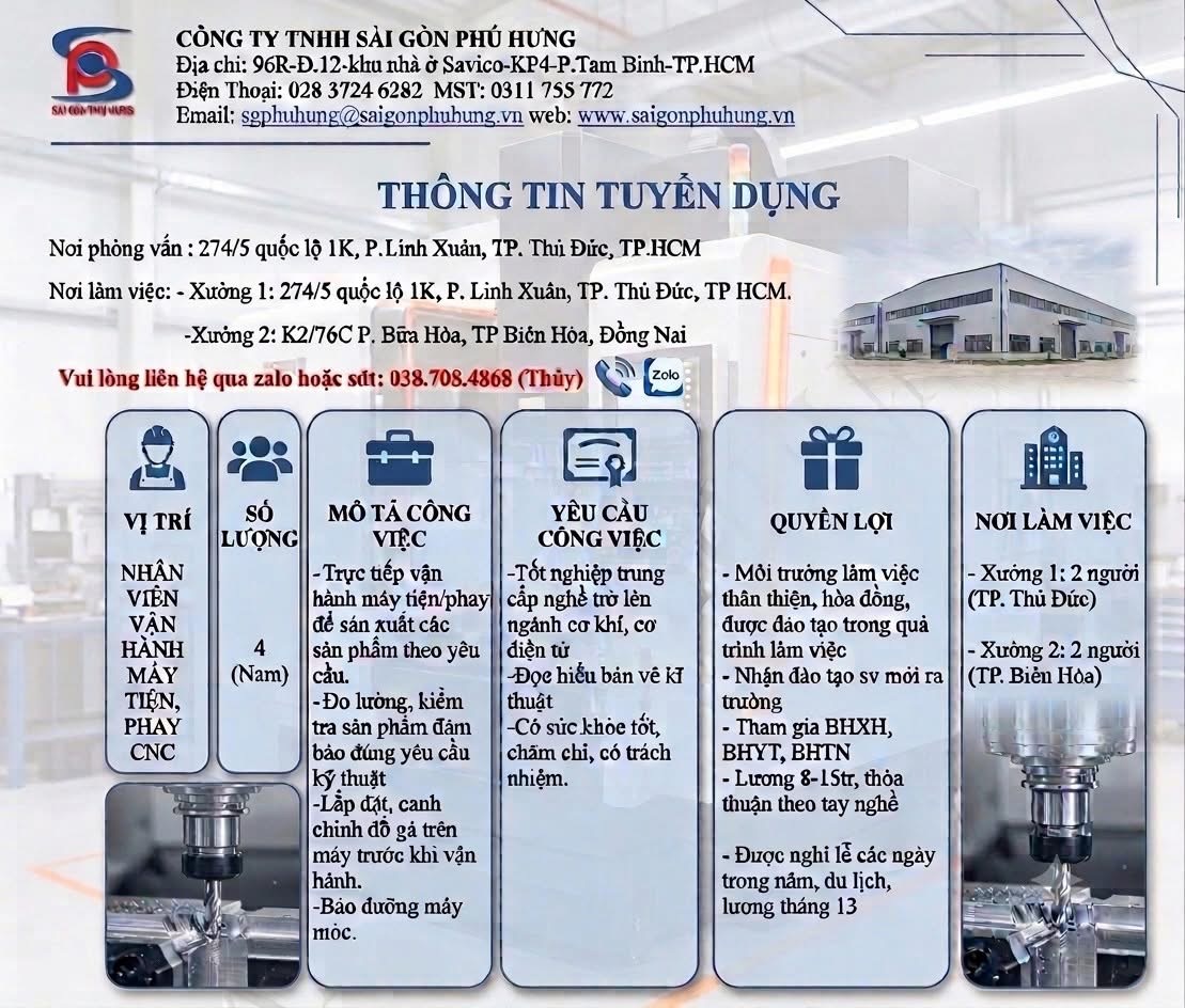 công ty TNHH sài gòn phú hưng
công ty chuyên gia công cơ khí chính xác.
sữa chữa máy móc công nghiệp image