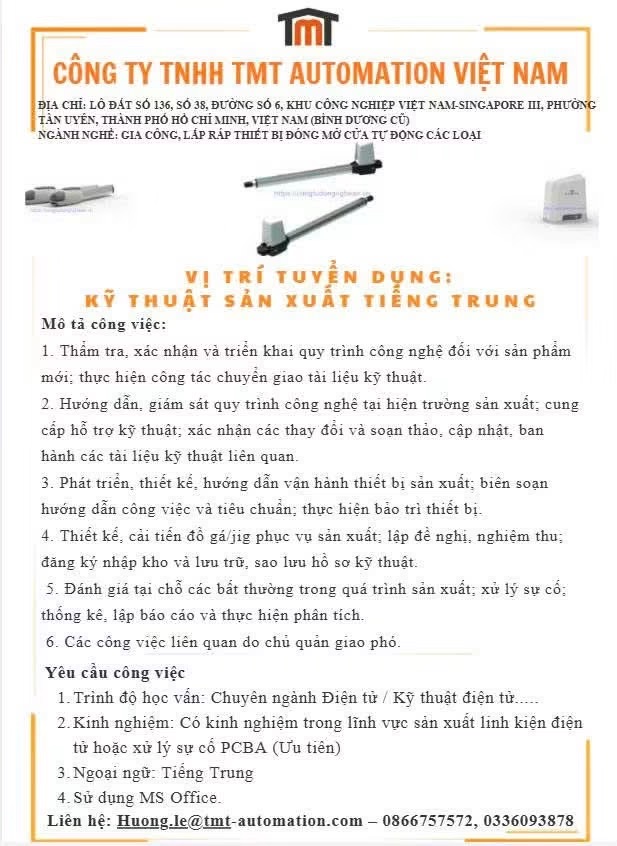 công ty TNHH tmt automation việt nam hình ảnh tuyển dụng