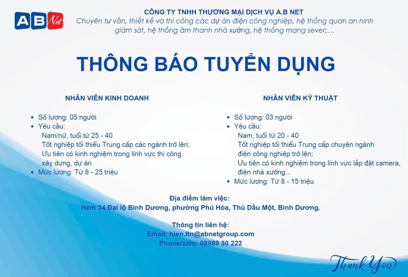 công ty TNHH thương mại dịch vụ a.b.net hình ảnh tuyển dụng