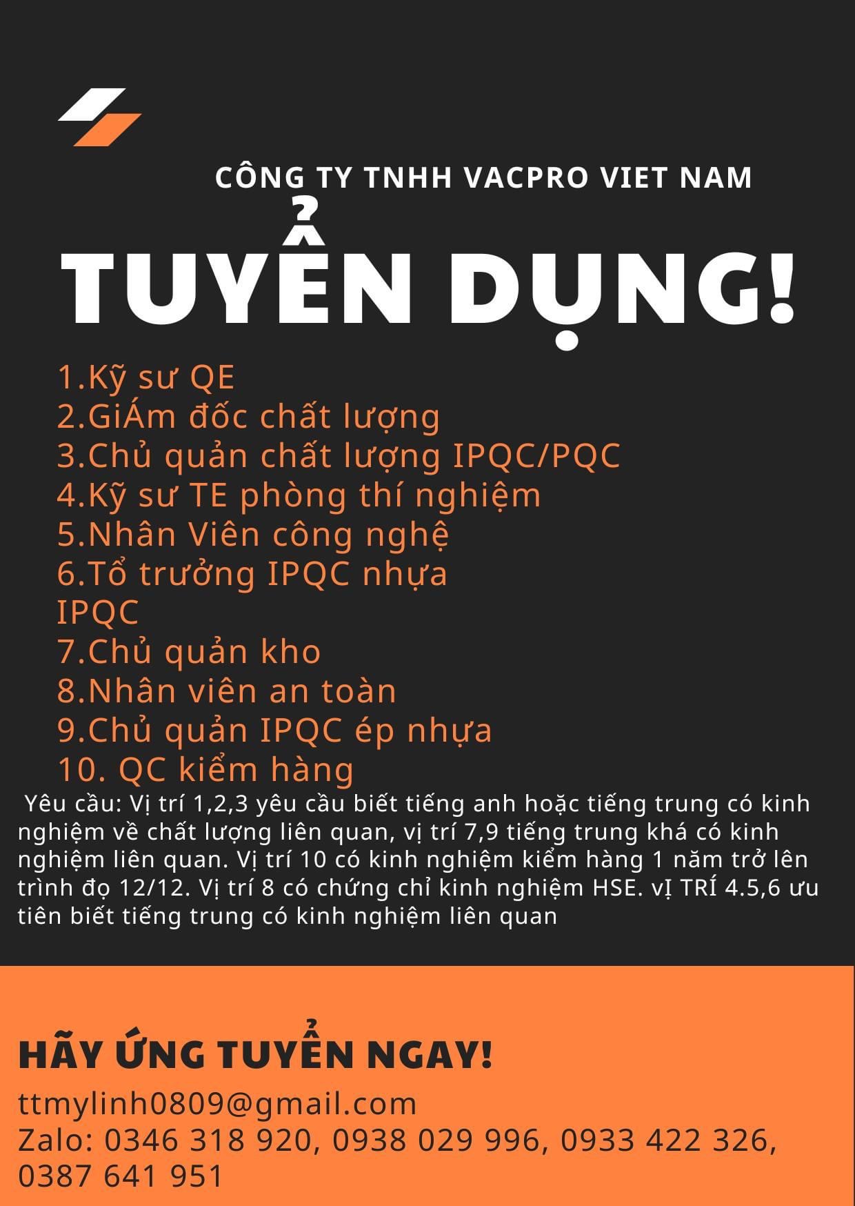 công ty TNHH vacpro việt nam.
công ty có 100% vốn nước ngoài
chuyên sản xuất đồ điện dân dụng như máy cắt cỏ, máy hút bụi, hút mùi... image