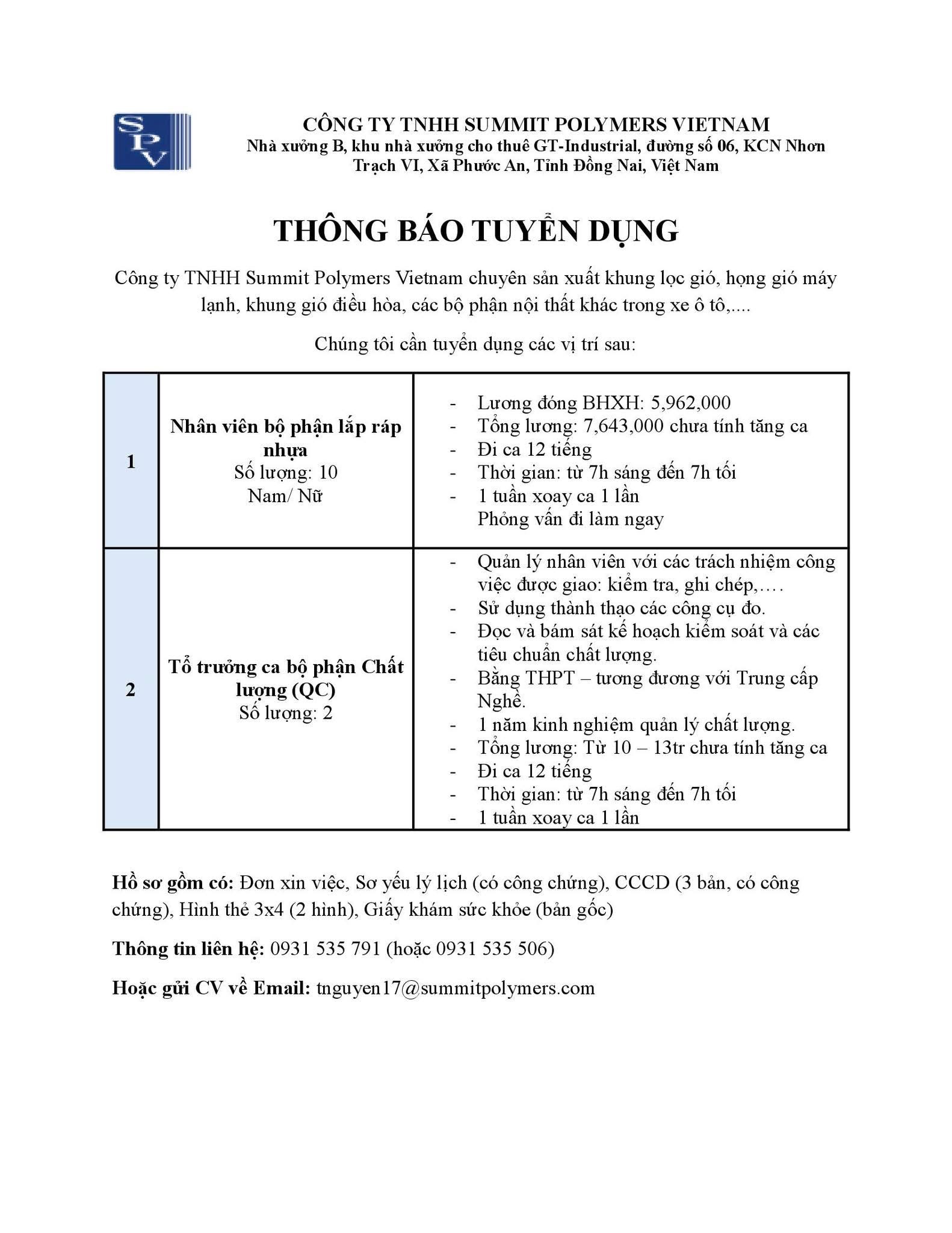 công ty TNHH summit polymers việt nam
công ty chuyên sản xuất khung lọc gió, họng gió máy lạnh.. image
