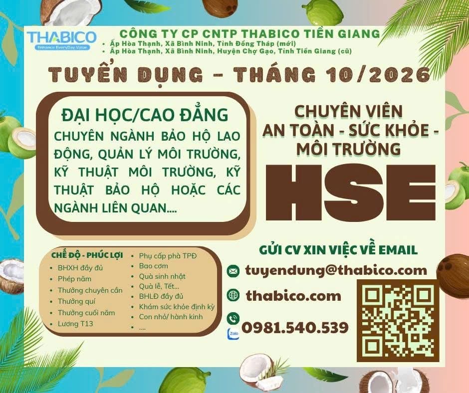 công ty cổ phần công nghiệp thực phẩm thabico tiền giang hình ảnh tuyển dụng