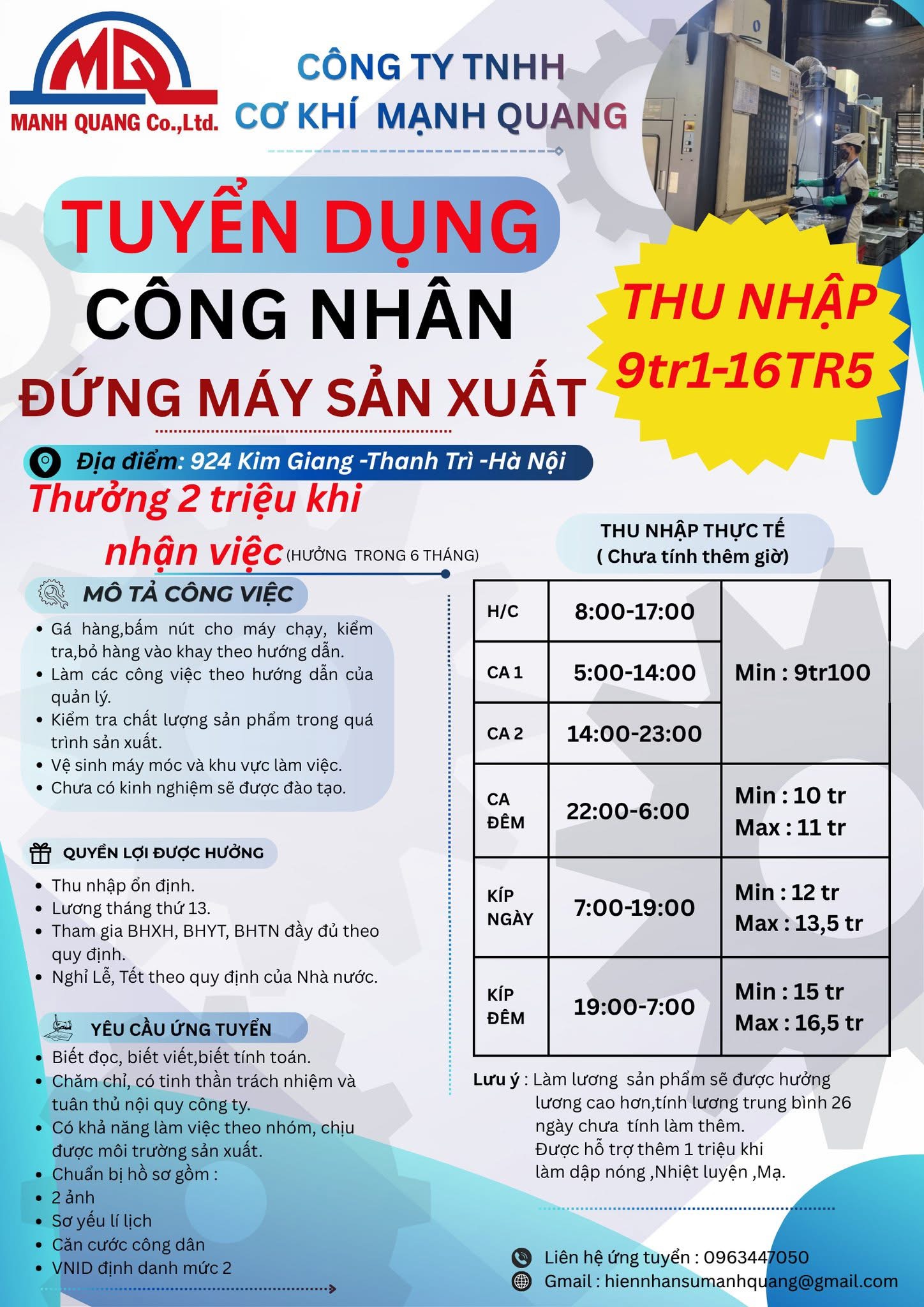 công ty TNHH cơ khí mạnh quang hình ảnh tuyển dụng