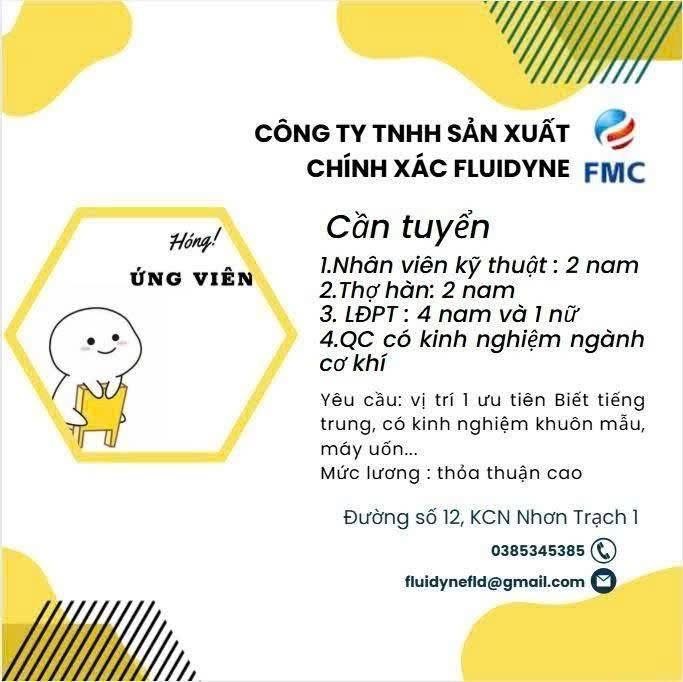 công ty TNHH sản xuất chính xác fluidyne
công ty có 100% vốn trung quốc
chuyên sản xuất linh kiện bằng kim loại cho ô tô.. image