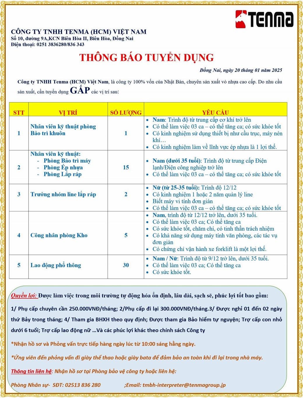 công ty TNHH tenma (HCM) việt nam
công ty có 100% vốn nhật bản.
chuyên sản xuất vỏ nhựa cao cấp image