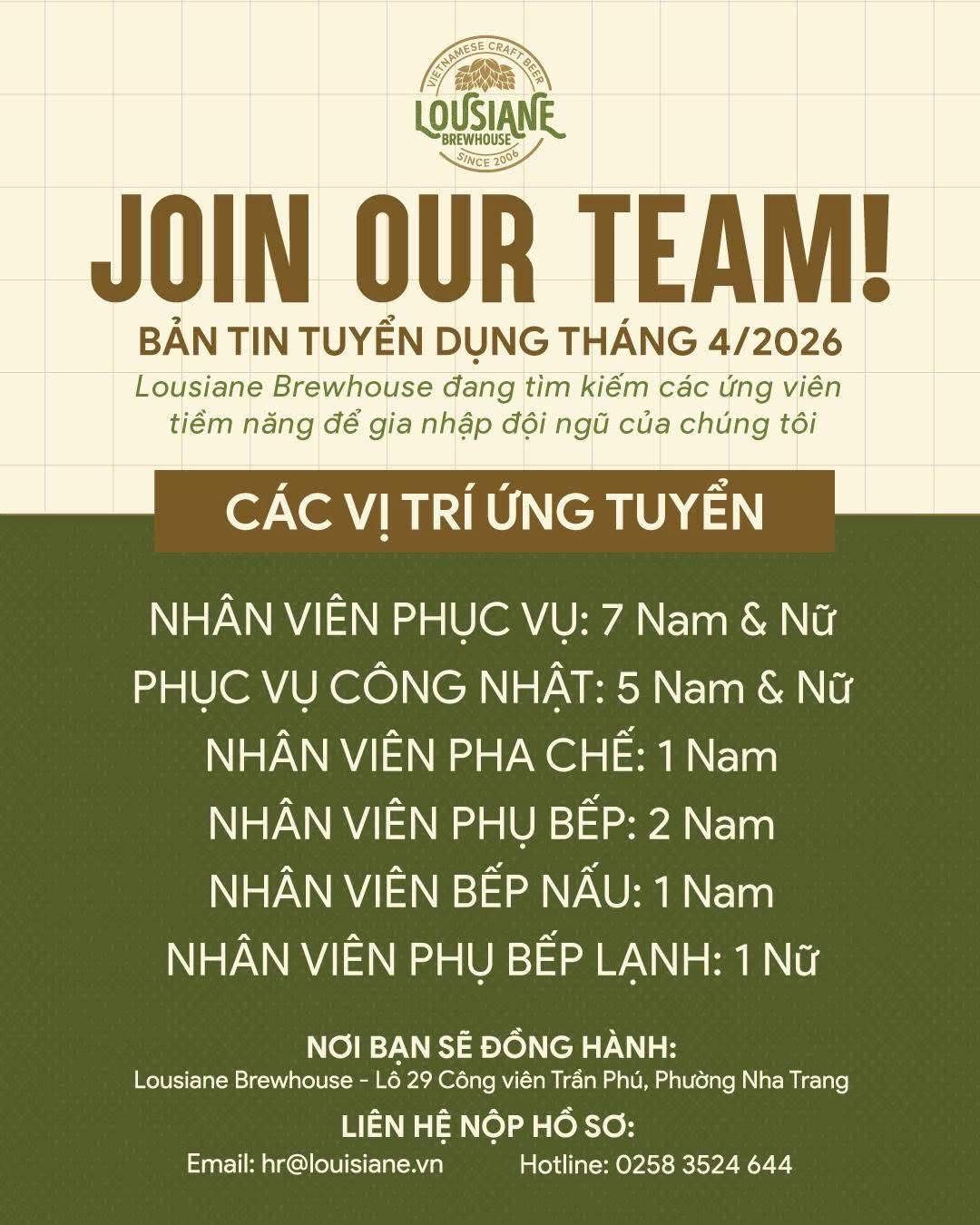 nhà hàng louisana brewhouse nha trang hình ảnh tuyển dụng