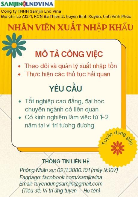 công ty TNHH samjin lnd vina hình ảnh tuyển dụng