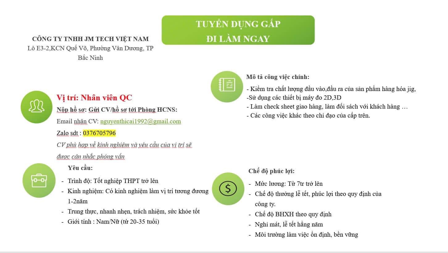 công ty TNHH jm tech việt nam
công ty có 100% vốn hàn quốc
chuyên gia công khuôn dẫn, bộ phận cố định khuôn dẫn. image