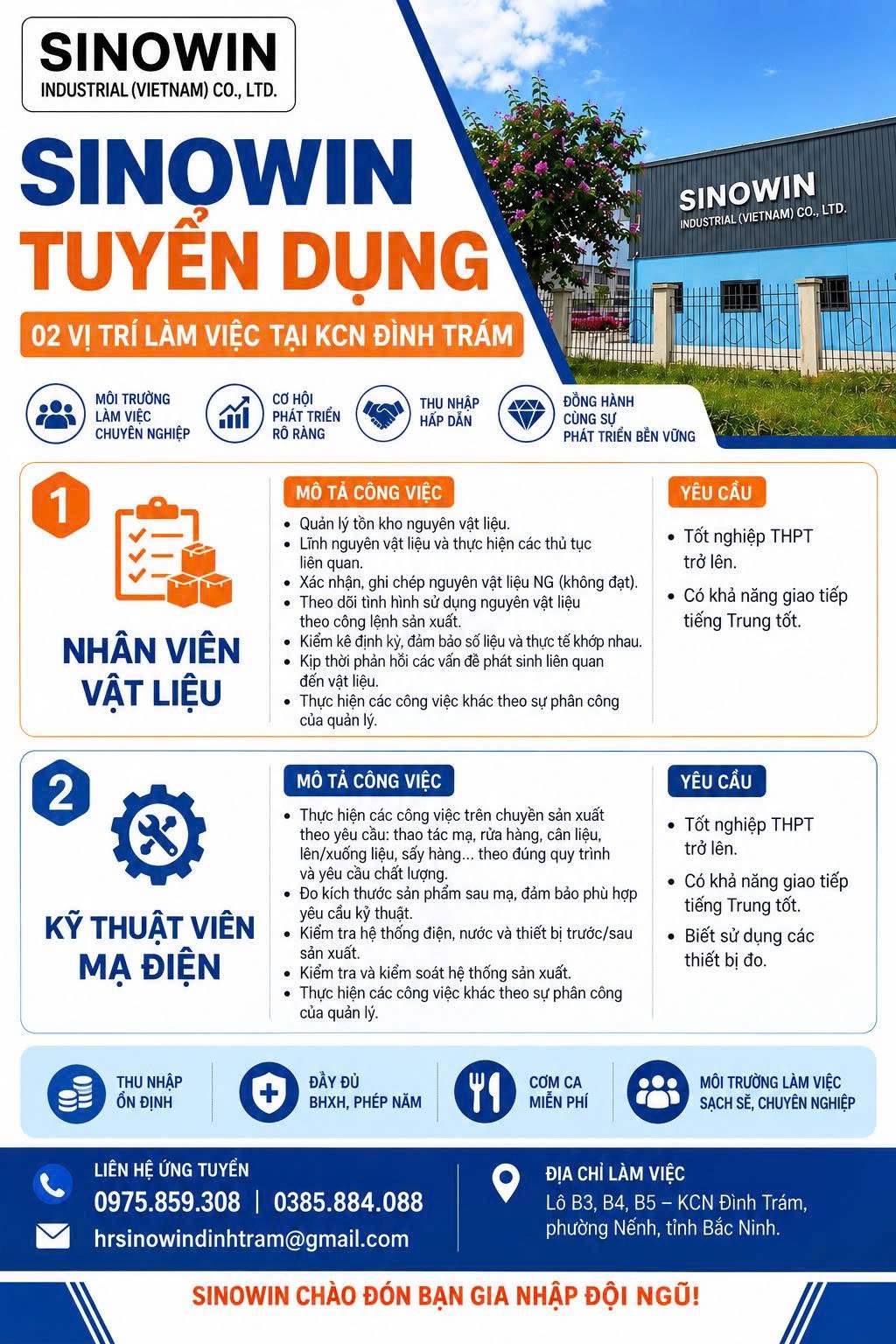 công ty TNHH công nghiệp sinowin việt nam hình ảnh tuyển dụng