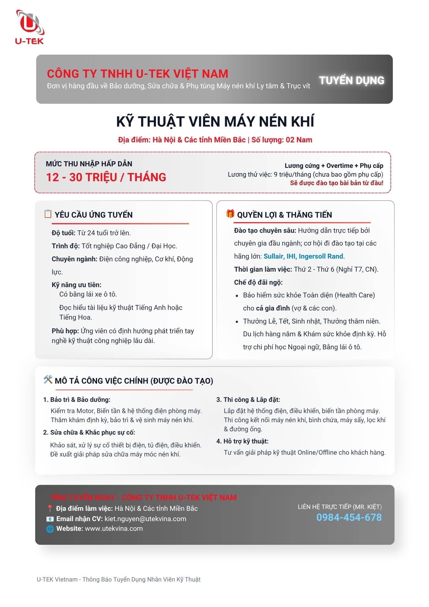 công ty TNHH u-tek việt nam chi nhánh hà nội
công ty chuyên lắp đặt, bảo dưỡng mãy nén khí trục vít image