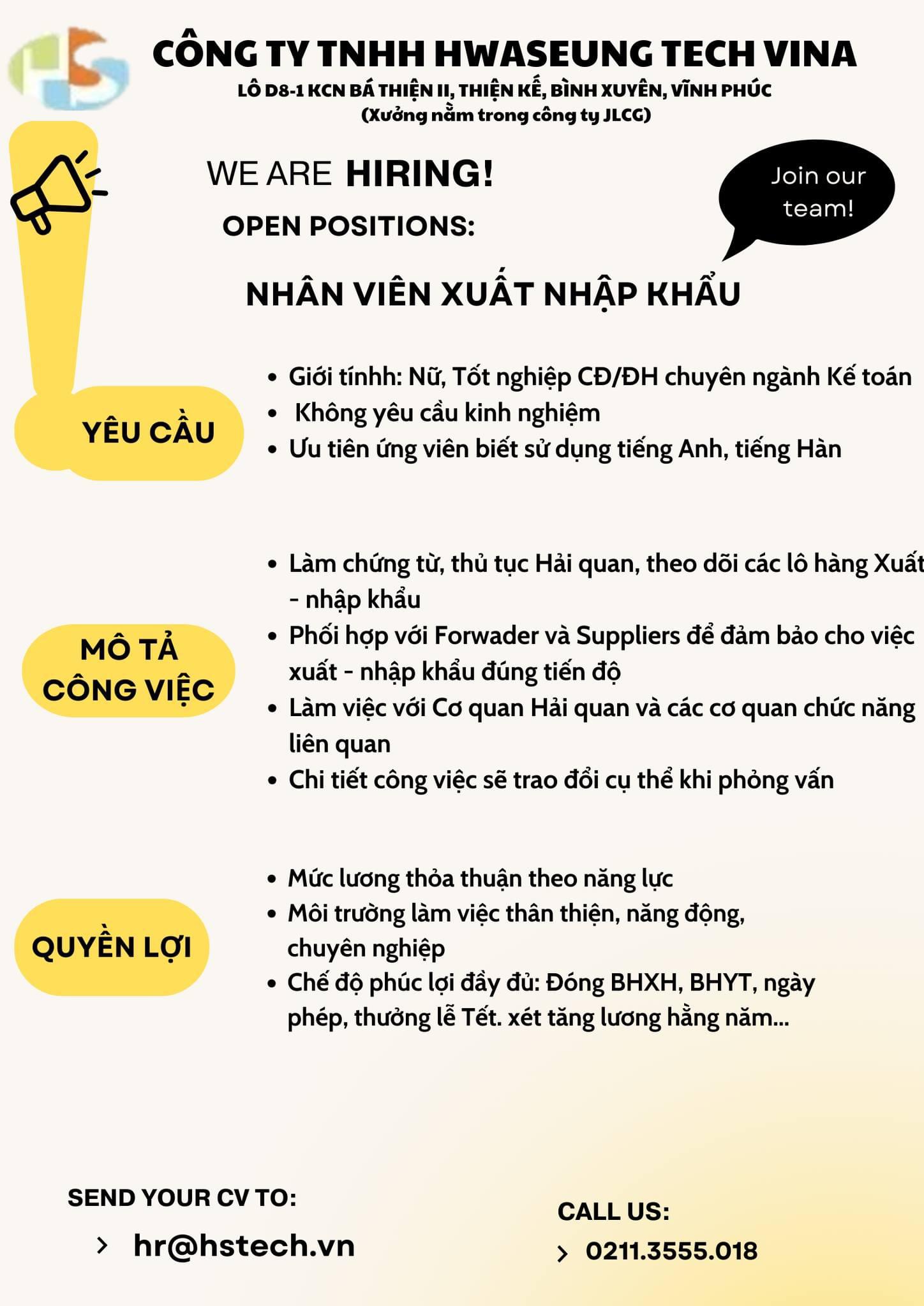 công ty TNHH hwaseung tech vina hình ảnh tuyển dụng