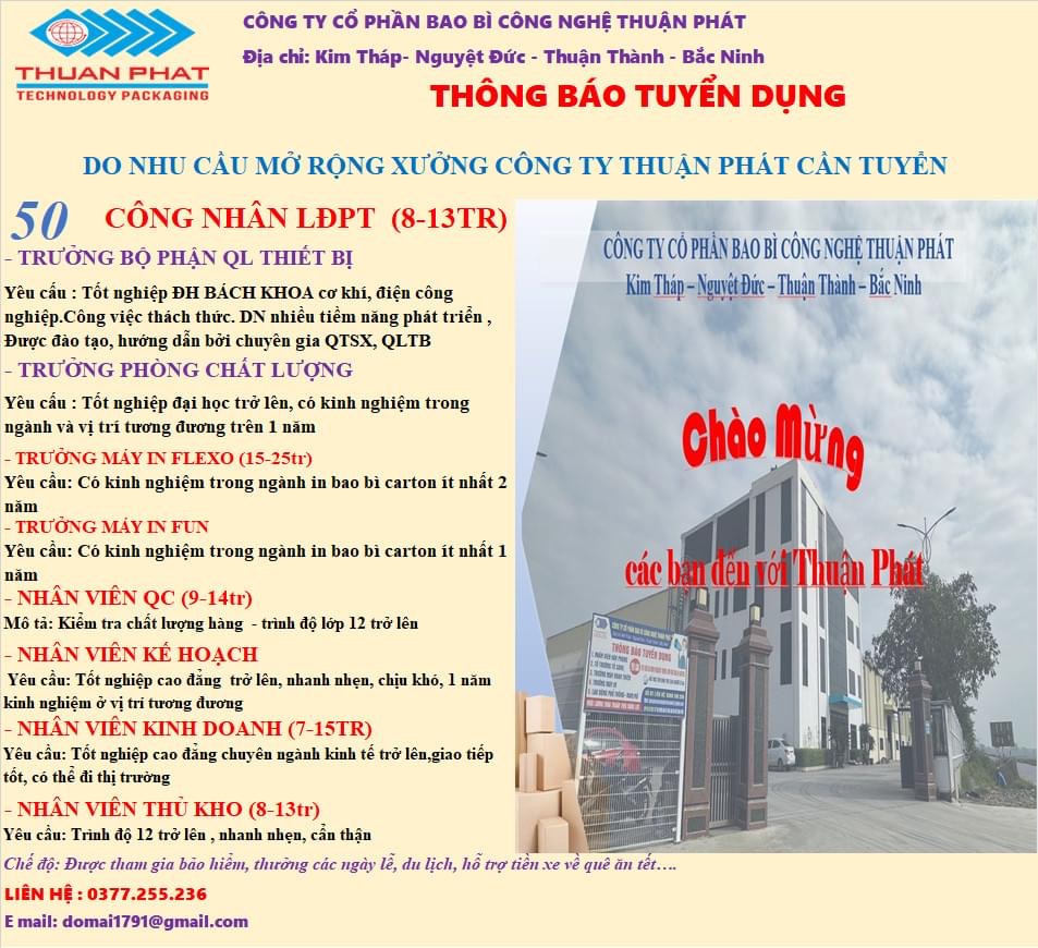 công ty cổ phần bao bì thuận phát hình ảnh tuyển dụng