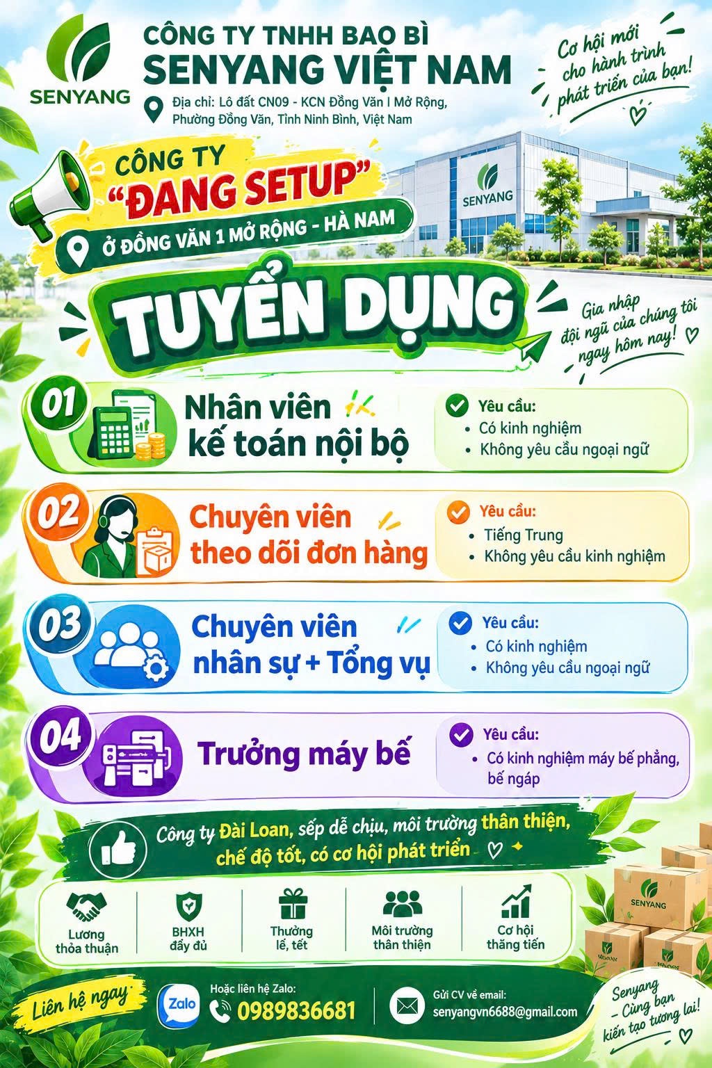 công ty TNHH bao bì senyang việt nam
công ty có 100% vốn trung quốc
chuyên sản xuất bao bì cacton image