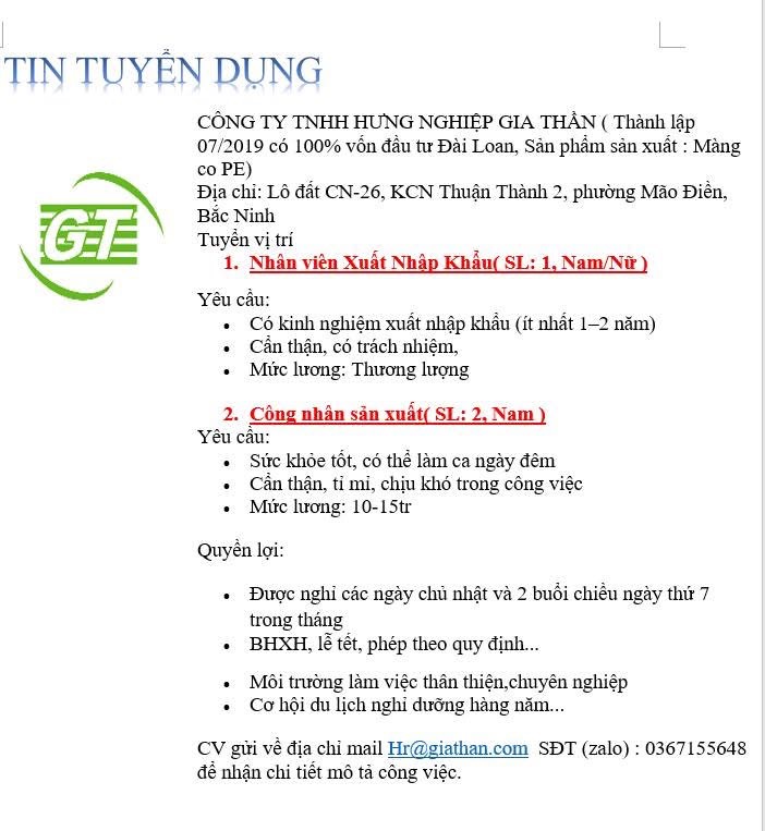 công ty TNHH hưng nghiệp gia thần
công ty có 100% vốn đài loan
chuyên sản xuất màng pe image