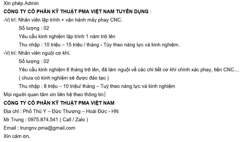 công ty cổ phần kỹ thuật pma việt nam
công ty chuyên gia công cơ khí .
 image