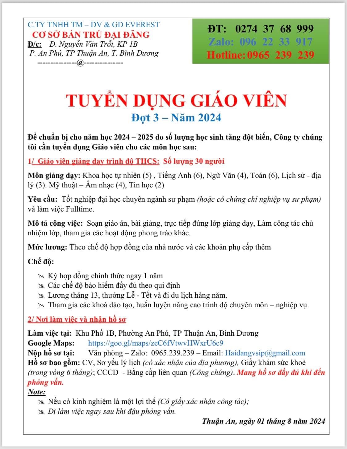 công ty TNHH TM-DV& GD everest hình ảnh tuyển dụng