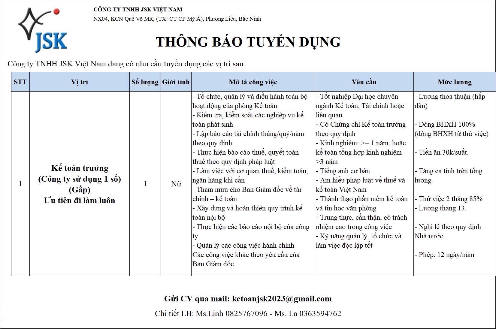 công ty TNHH jsk việt nam hình ảnh tuyển dụng
