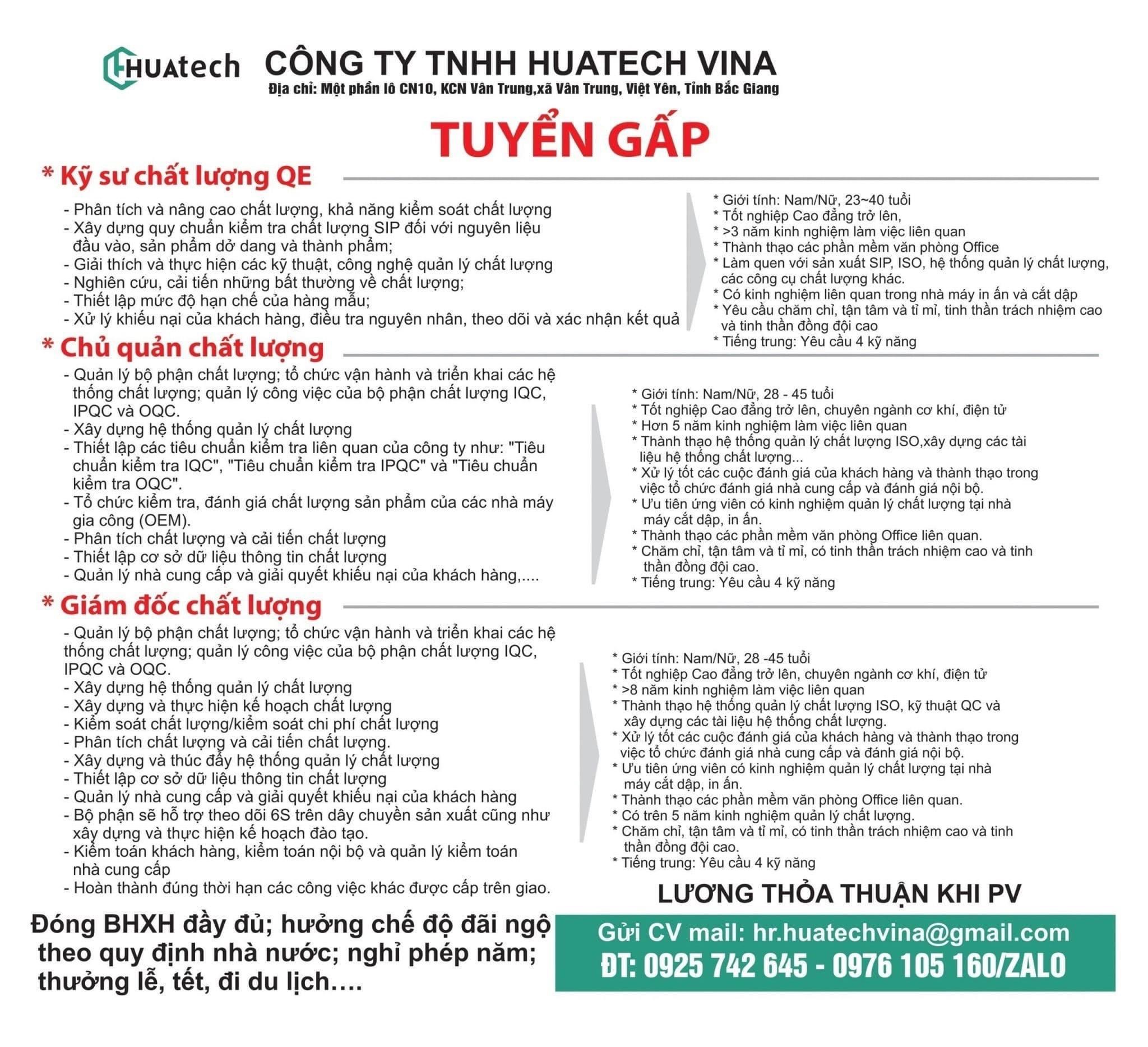 công ty TNHH huatech vina hình ảnh tuyển dụng