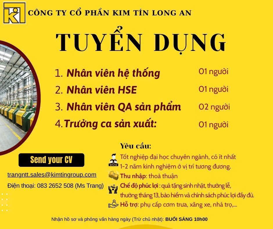 công ty cổ phần kim tín long an hình ảnh tuyển dụng