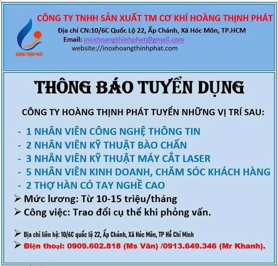công ty TNHH sản xuất thương mại hoàng thịnh phát hình ảnh tuyển dụng