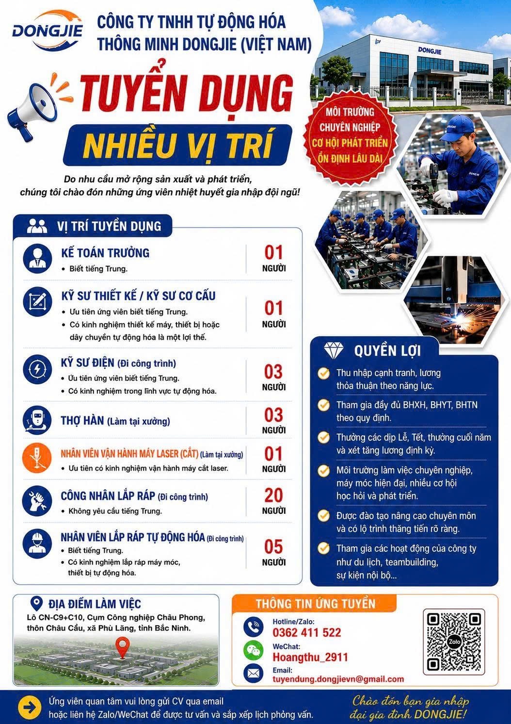 công ty TNHH tự động hoá thông minh dongjie việt nam
công ty có 100% vốn trung quốc
chuyên sản xuất máy móc tự động hoá thông minh phục vụ sản xuất image