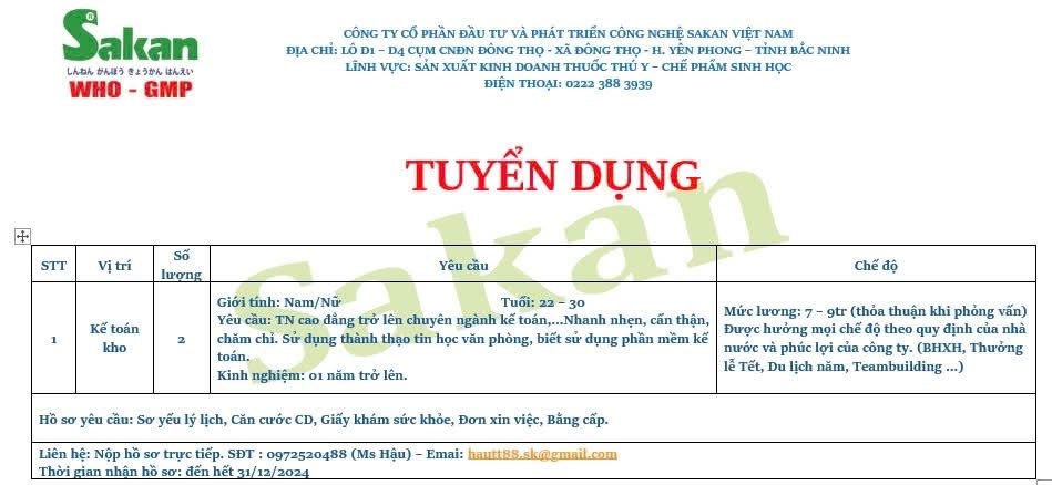 công ty cổ phần đầu tư và phát triển công nghệ sankan việt nam hình ảnh tuyển dụng